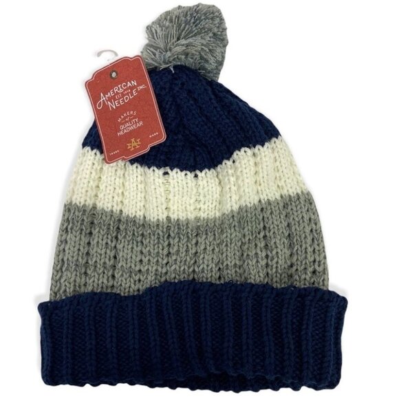 NWT Nordstrom American Needle Blue Rib Knit Beanie Pom Pom New With Tags Hat‎ - Picture 2 of 5